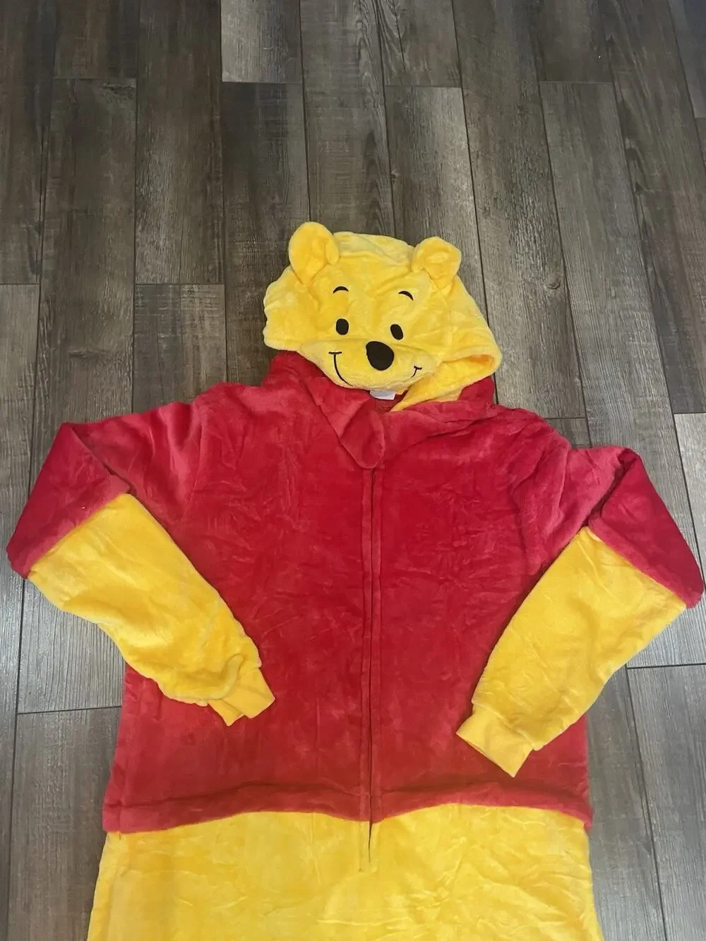 Winnie The Pooh Bear Adult One Piece Hooded Fleece Plush Costume Union Suit Sz L
